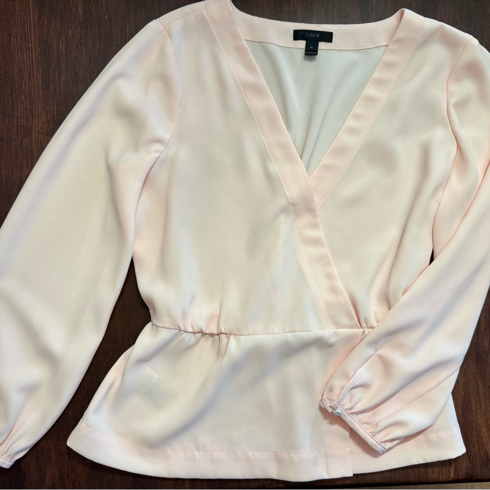 J. Crew Pale Pink Drapey crepe faux-wrap top